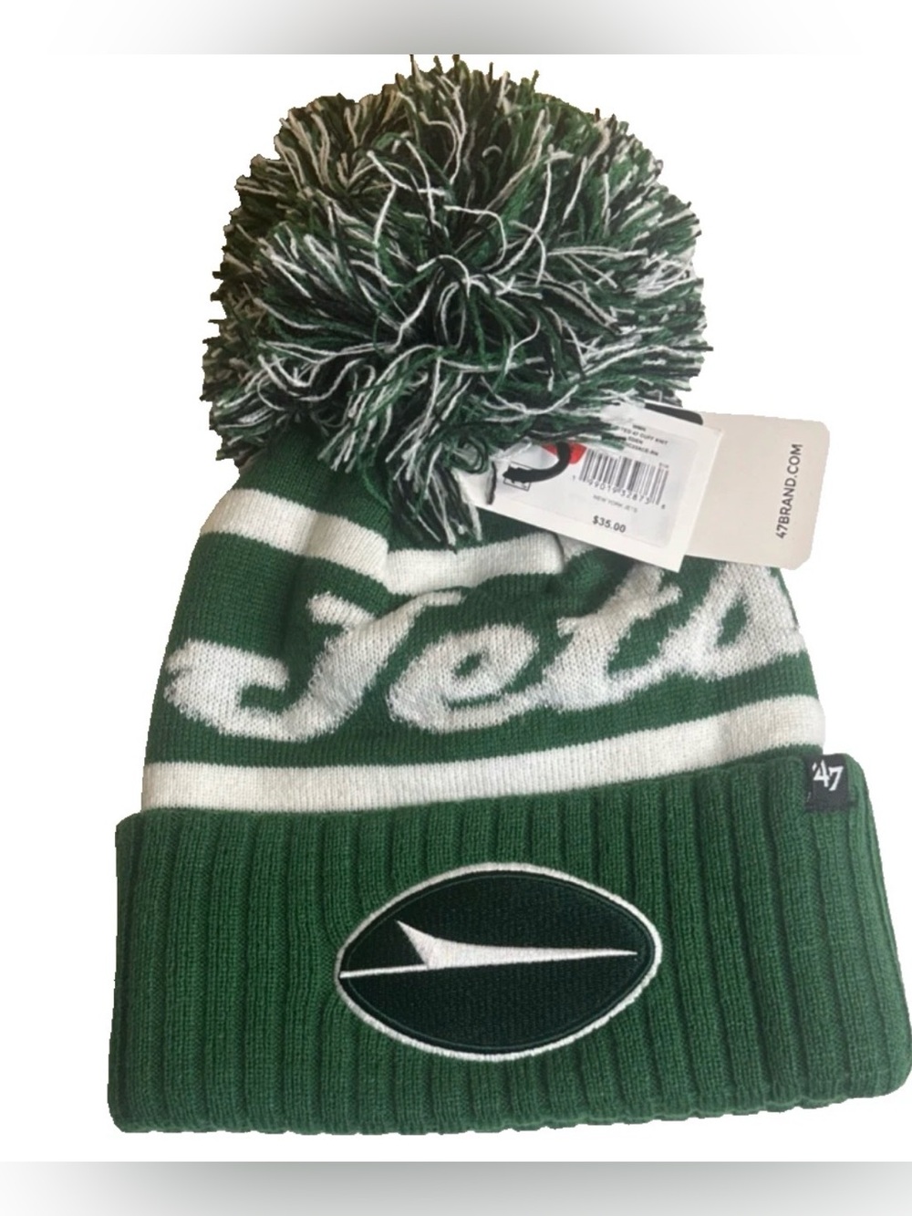 New York Jets Knit Stocking Cap Hat Beanie 47 Brand Green NFL NWT $34